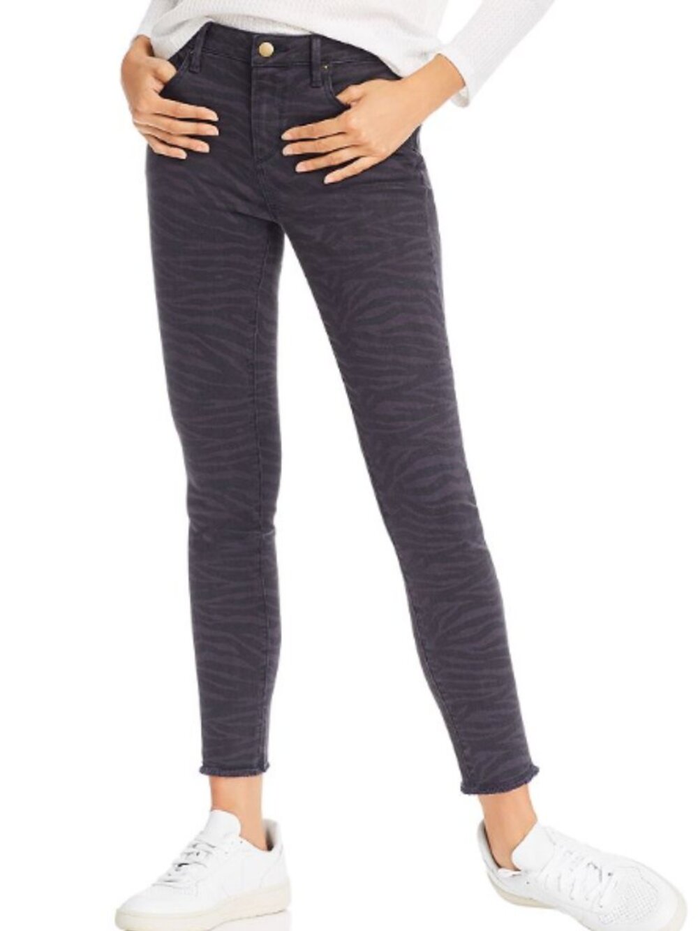 Aqua Zebra Print Skinny Jeans Frayed Hem